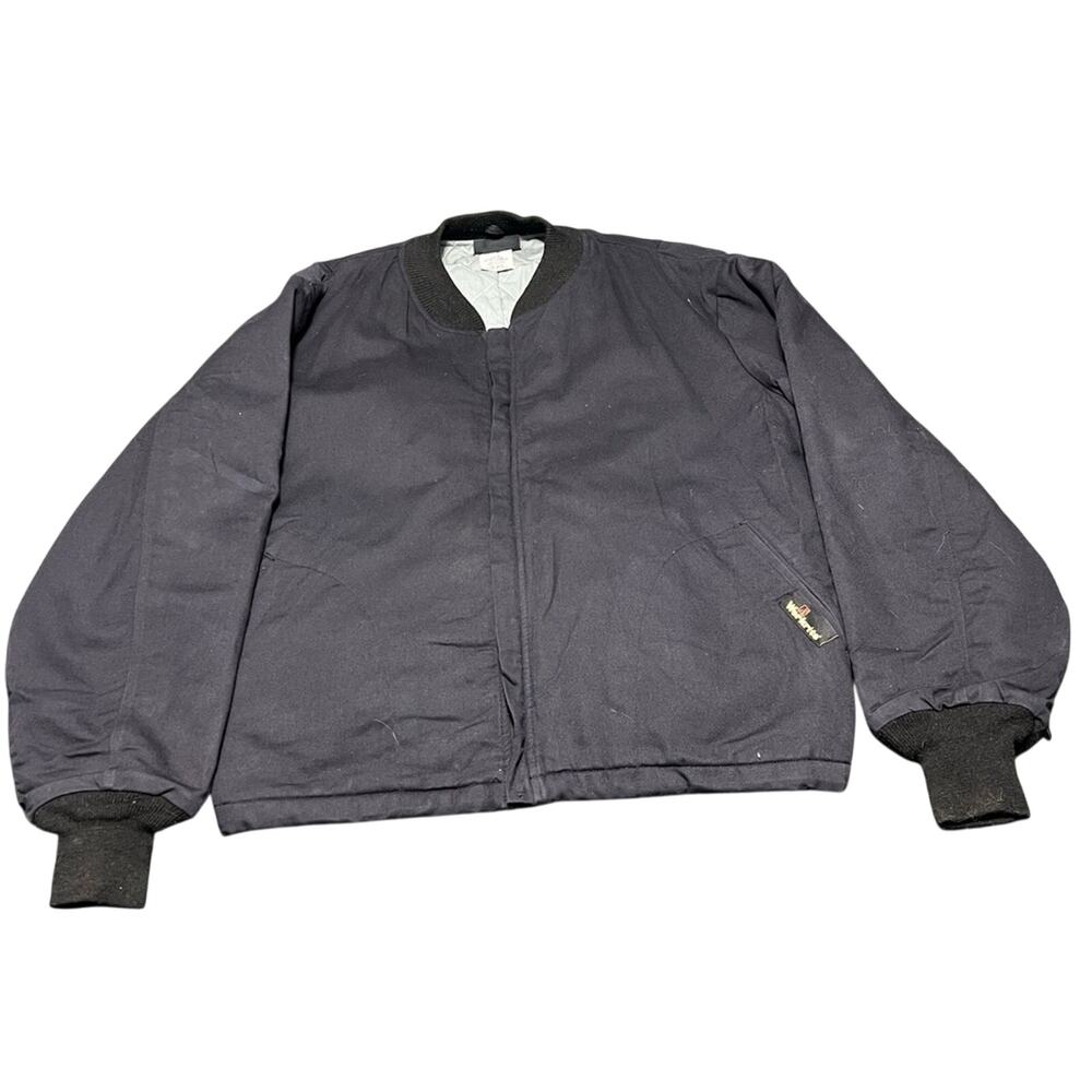 Vintage Workrite FR Quilted Lined Bomber Jacket Mens Large XL Logo Navy RARE